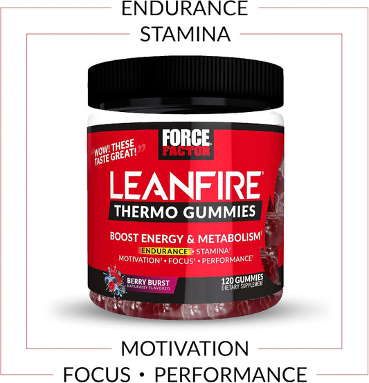 Force Factor Leanfire Thermo Gummies With B12 Vitamins, Caffeine, & Green Coffee Bean, Boost Energy, Metabolism, Endurance, Stamina, Motivation, Focus, & Performance, Pre Workout Gummies, 120 Gummies