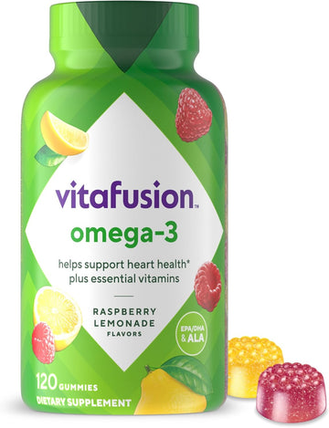 Vitafusion Omega-3 Gummy Vitamins, Berry Lemonade Flavored, Heart Health Vitamins(1) With Omega 3 Epa/Dha And Vitamins A, C, D And E, America’S Number 1 Vitamin Brand, 60 Day Supply, 120 Count