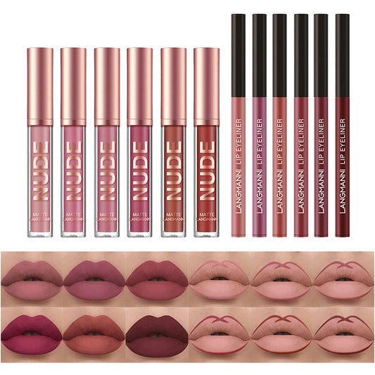 3Pcs Lip Liner And Lipstick Combo Set - Matte Lip Liner Pencil, Velvet Matte Lipstick & Hydrating Collagen Lip Gloss - Long-Lasting, Smudge-Proof, High Pigment Nude Brown Lip Makeup Kit (Set 2, 3)