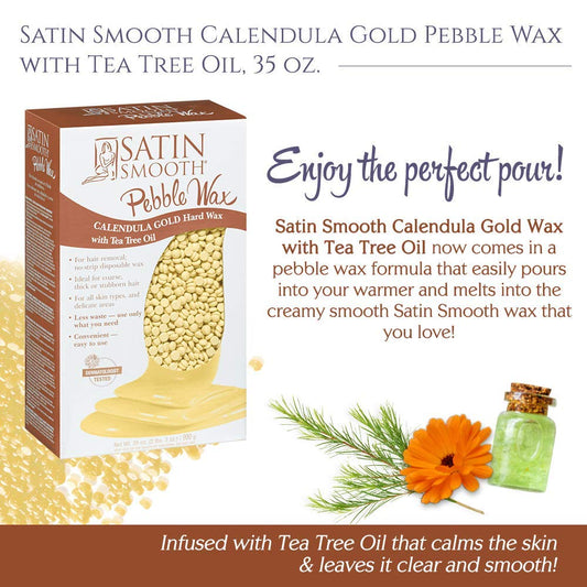 Satin Smooth Hard Wax Beads – Calendula Gold, Pebble Wax For Hair Removal On Coarse Hair, Sensitive Skin & Brazilian Waxing, 35 Oz