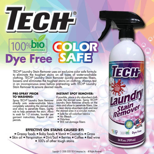 TECH Laundry Stain Remover Spray - Color Safe, Effective Clothes Stain Remover (24 OZ)