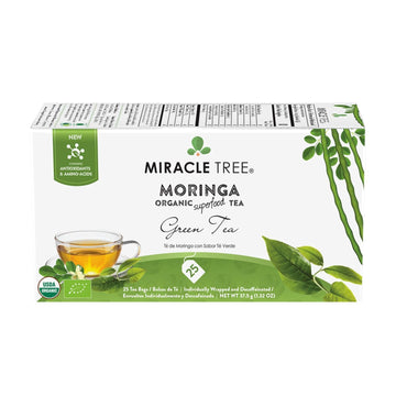 Miracle Tree - Organic Moringa Superfood Tea, 25 Individually Sealed Tea Bags, Green Tea (Keto, Detox, Energy & Immunity Booster, Vegan, Gluten-Free, Organic, Non-GMO, Decaffeinated)