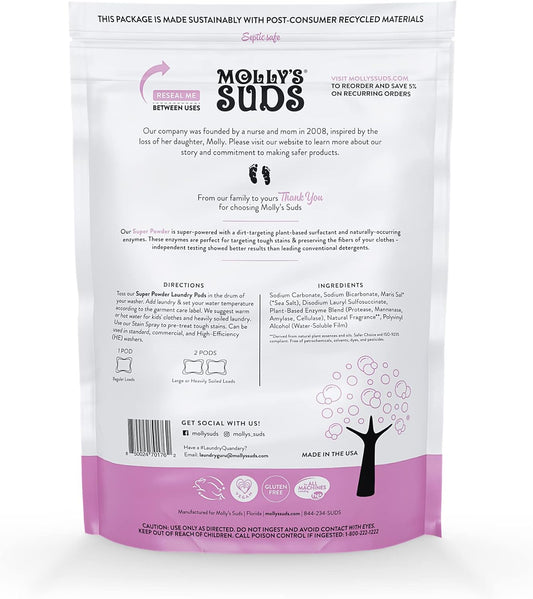 Molly'S Suds Super Powder Laundry Detergent Pods | Natural Extra Strength Detergent For Sensitive Skin | Ultra Concentrated And Stain Fighting (Lavender - 90 Count)
