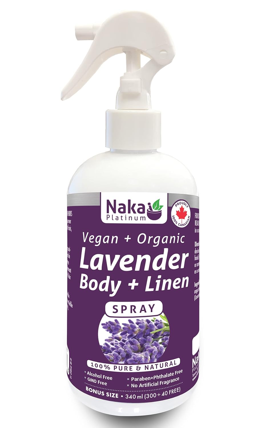 Platinum Vegan + Organic 100% Pure Lavender Body + Linen Spray - Bonus Size 340 Ml (300+40 Free)