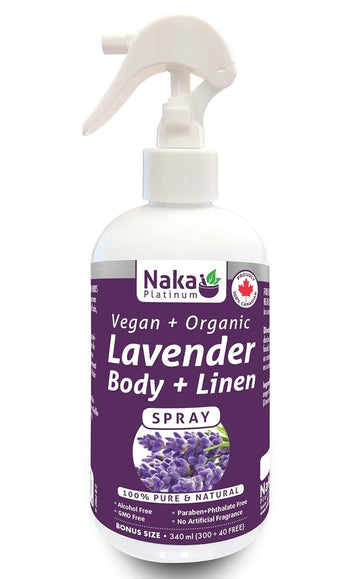 Platinum Vegan + Organic 100% Pure Lavender Body + Linen Spray - Bonus Size 340 Ml (300+40 Free)