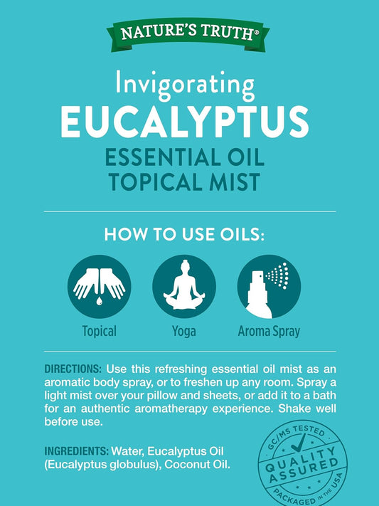 Nature'S Truth Eucalyptus Mist Spray 2.4 Fl Oz | 100% Pure Essential Oil For Aromatherapy | Gc/Ms Tested