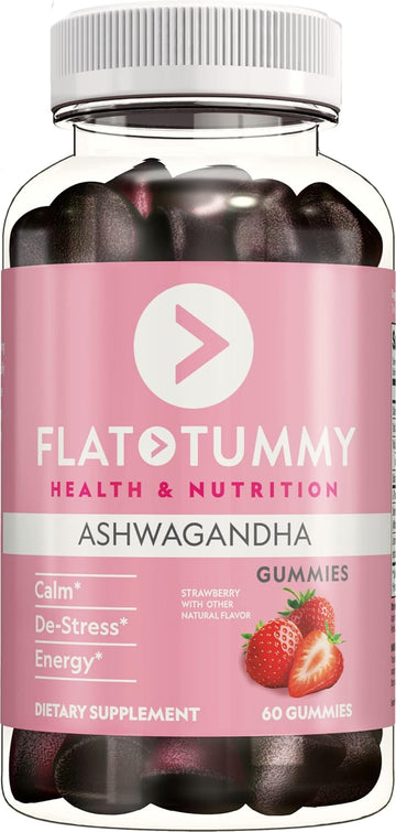 Flat Tummy Tea Ashwagandha Gummies (60 Count) Feat. Lemon Balm - Destress,Calm,Natural Energy Vegan,Gluten-Free,Gelatine-Free Made With Clinically Studied Sensorill® For Stress Management