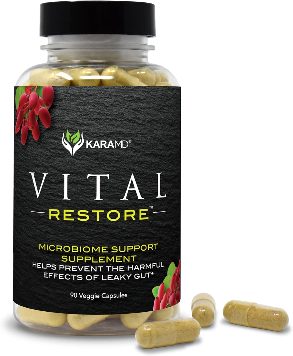 KaraMD Vital Restore - Supplement for Leaky Gut, Colon Health, & Immune Support - with Zinc, Turmeric, Berberine & L-Glutamine - Vegetable Capsules - 30 Servings (90 Capsules)