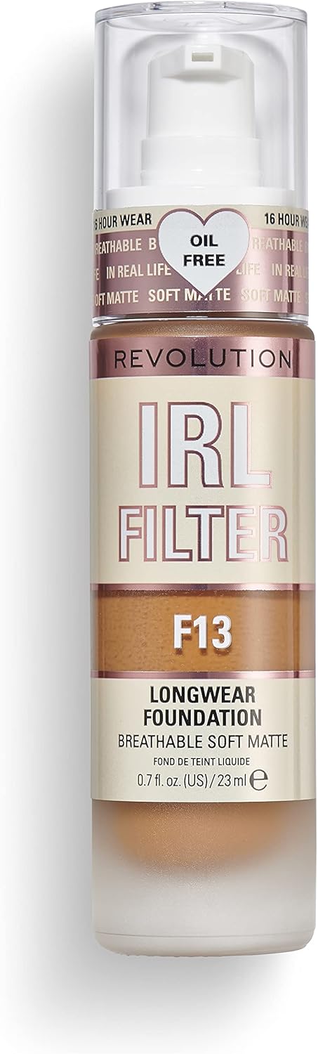 Makeup Revolution IRL Filter, Longwear Foundation, Medium to Full Coverage, Matte Finish, 16 Hour Wear, F13, Dark Skin Tones, 23ml : Amazon.co.uk: Beauty