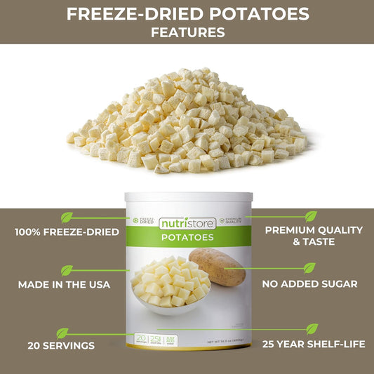 Nutristore Freeze Dried Potatoes 4 Pack | Perfect Healthy Snack | 80 Servings | Emergency Survival Bulk Food Storage | Amazing Taste & Quality | 25 Year Shelf Life