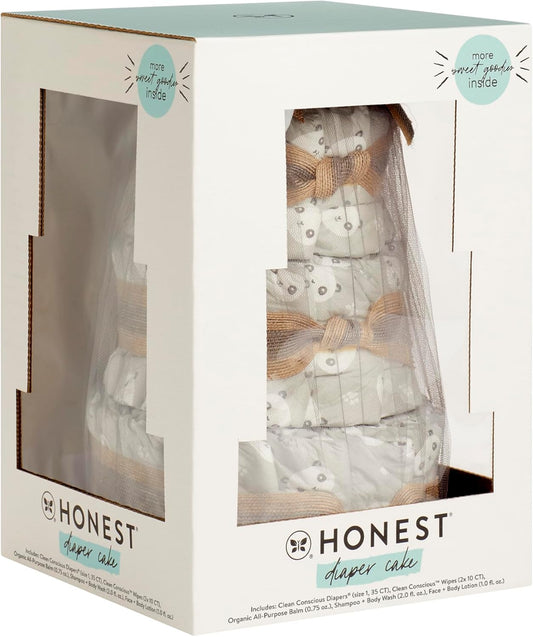 The Honest Company Diaper Cake | Clean Conscious Diapers, Baby Personal Care, Plant-Based Wipes | Pandas | Regular, Size 1 (8-14 Lbs), 35 Count