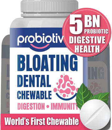 Chewable Probiotics Bloating Relief For Women 5 Billion Cfu – “Two-In-One Combo” Digestive Enzymes For Gas Discomfort & Dental Probiotics For Teeth And Gums (30 Count)