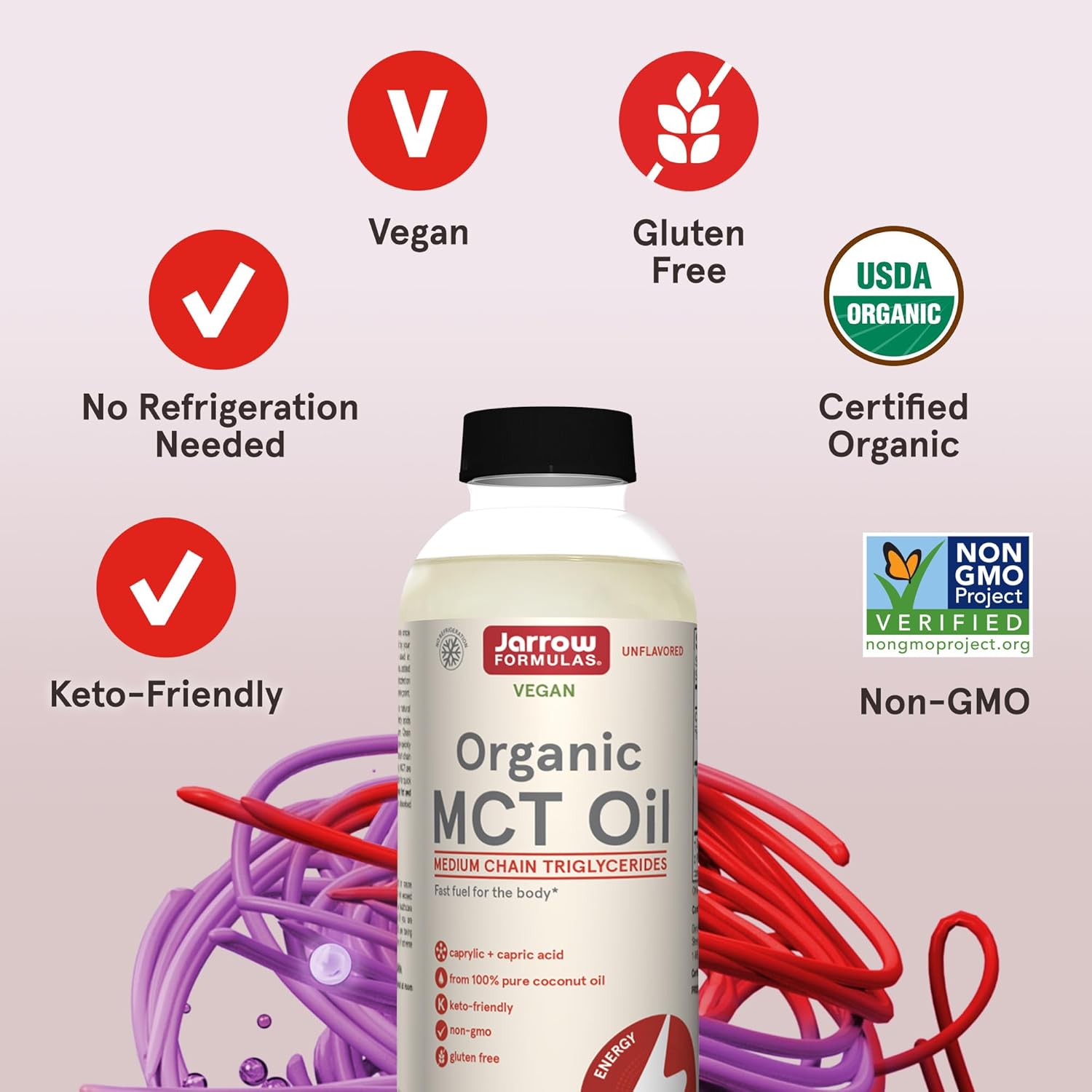 Jarrow Formulas Organic MCT Oil - 16 fl oz - Fast Fuel for Brain & Muscles - Caprylic (C8) + Capric Acid (C10) - Ketogenic Diet Friendly Supplement - Unflavored : Health & Household