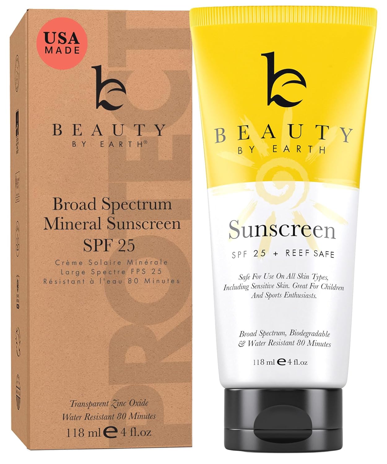 Mineral Sunscreen SPF 25 - Zinc Oxide Sunscreen, Baby Sunscreen, Kids Sunscreen, Reef Friendly Sunscreen, Sun Screen With Natural Sunscreen & Organic Sunscreen Lotion Ingredients, Zinc Sunscreen Kids