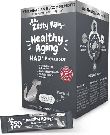 Zesty Paws Nad+ Precursor Supplement For Dogs - Niagen For Healthy Aging & Skeletal Muscle Support & Recovery - Brain, Heart, & Cellular Energy Support - Nicotinamide Riboside Chloride – 30 Sachets