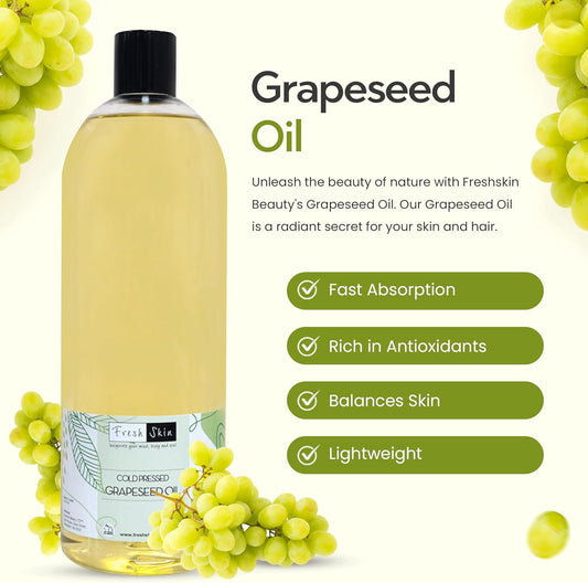 Freshskin Beauty LTD | 1 Litre Grapeseed Oil 100% Pure Cold Pressed Carrier Oil - Cosmetic Grade for Massage, Hair And Skin (1000ml)