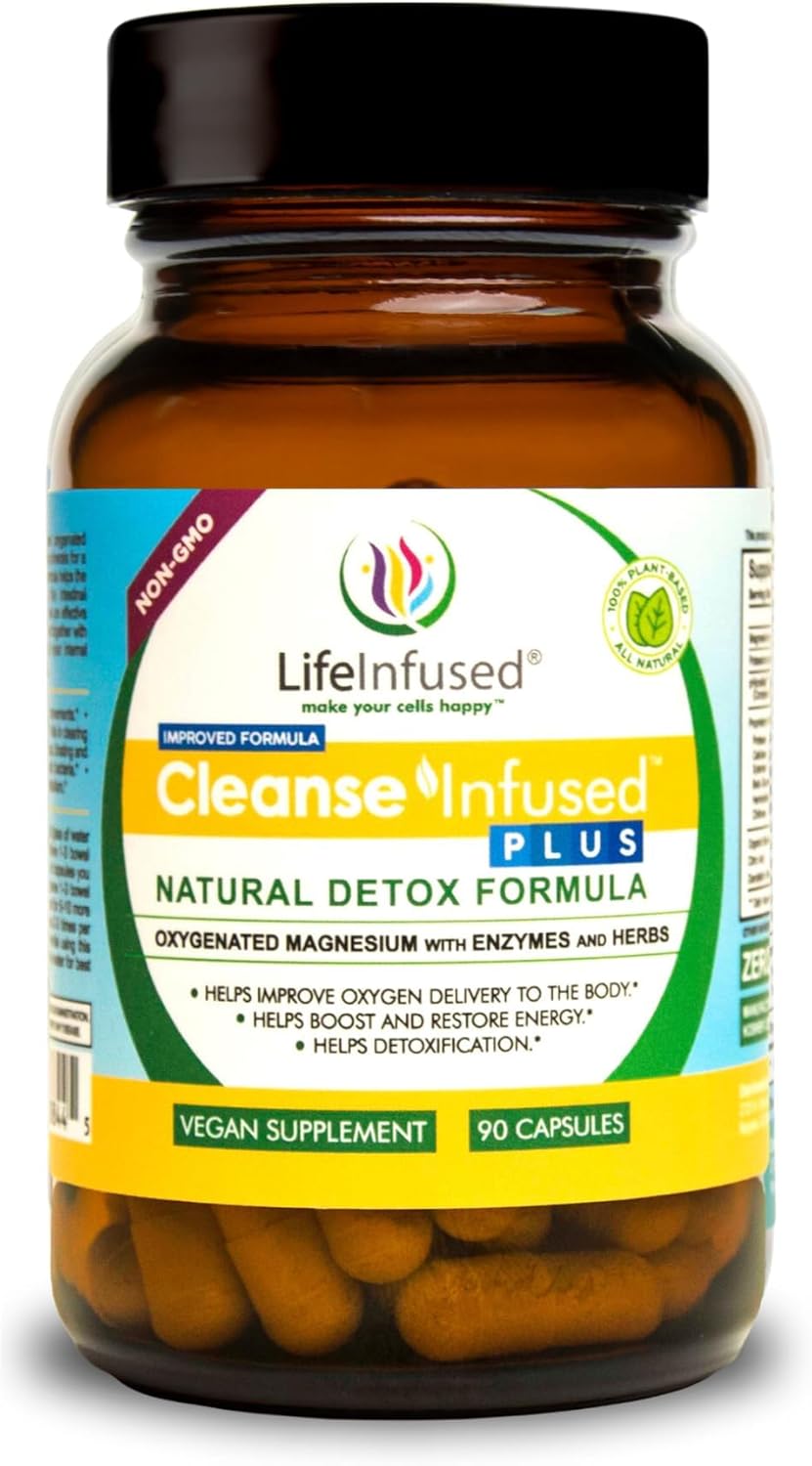 Life Infused Cleanse Infused Plus - Premium Natural Colon Cleanser With Oxygenated Magnesium, Herbs, And Enzymes, Helps Relieve Constipation Gently, Detoxifies Blood, Colon, Liver & Kidneys (90 Caps)