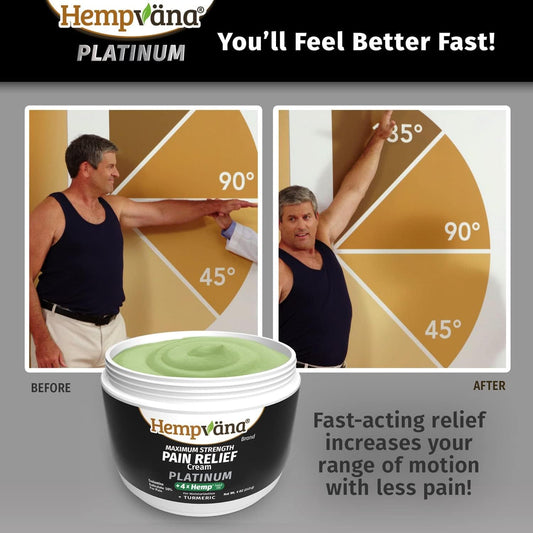 Hempvana As Seen On TV Platinum Pain Cream with 4 Times Hemp Seed Oil Absorbs Quickly & Targets Inflammation, Muscle & Arthritis Fast Relief, More Range of Motion, 4 Oz, White