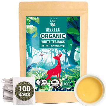 Wt Weetee Organic White Tea Bags, Usda Organic Pure White Tea 100 Count, Mellow & Smooth, Perfect For Hot Or Iced Tea
