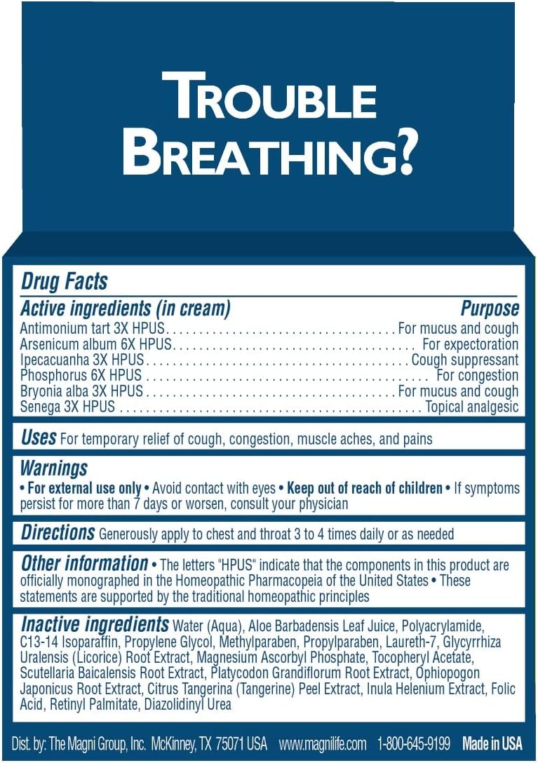 MagniLife Breathe Easy Chest Cream, Unscented Natural Chest Rub to Alleviate Coughing, Congestion, Muscle Aches, and Pains - 4oz : Health & Household