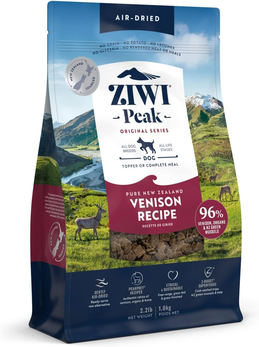 ZIWI Peak Air-Dried Dog Food – All Natural, High Protein, Grain Free & Limited Ingredient with Superfoods (Venison, 2.2 lb)