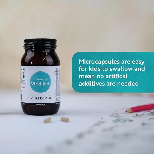 Viridian - Viridikid Multivitamin & Mineral Capsules | Essential Nutritional Support For Kids 2+ | Pure Formula With Vitamins A, B, C, D, E, K, Zinc, Iron | Easy-To-Swallow Microcapsules | 90 Caps