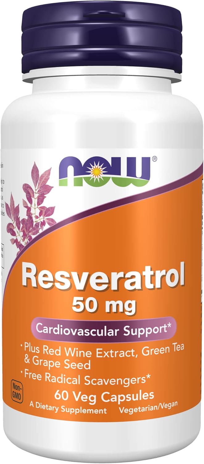 Now Supplements, Natural Resveratrol Plus Red Wine Extract, Green Tea & Grape Seed, 60 Veg Capsules