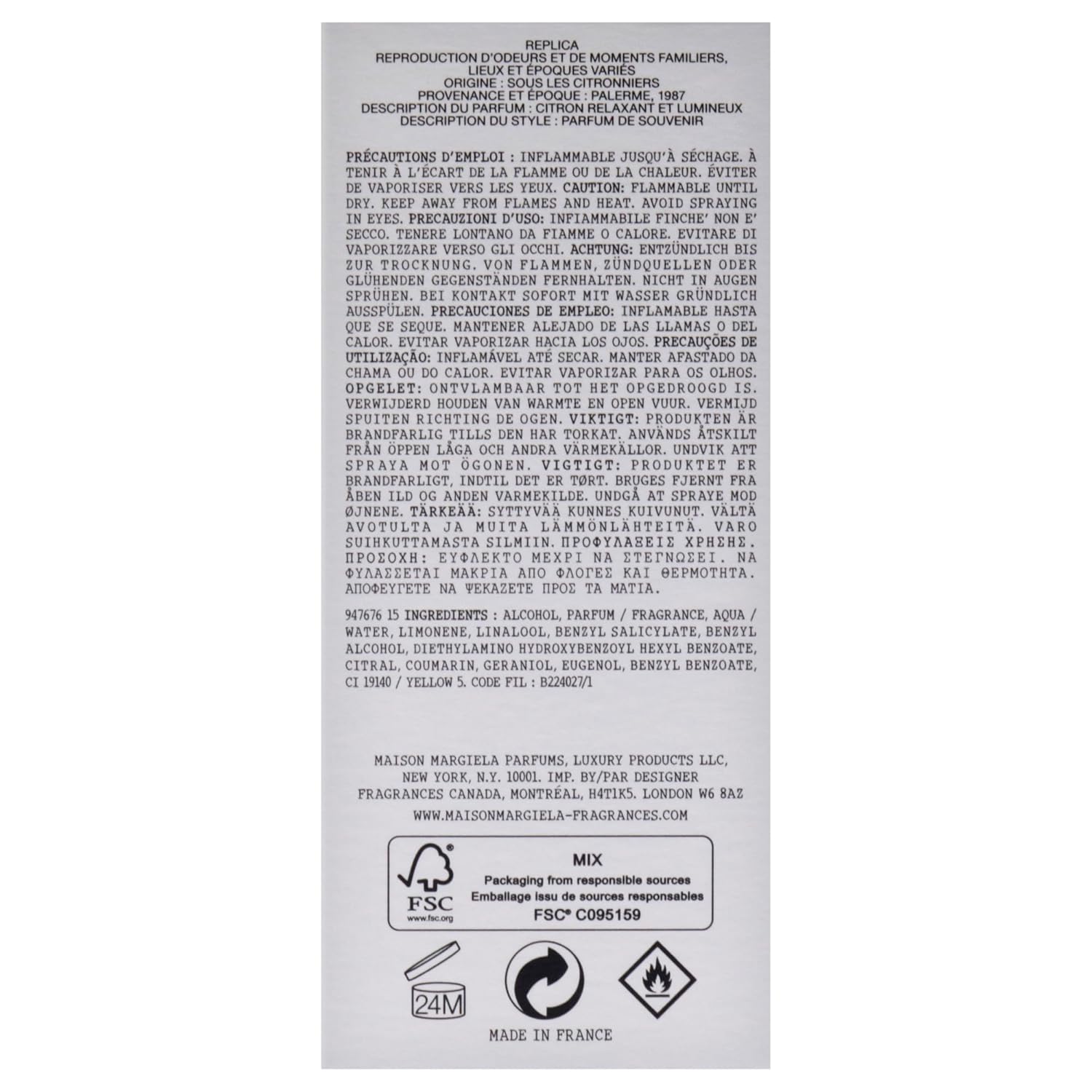 Maison Margiela Replica Under The Lemon Trees For Unisex - 3.4 Oz Edt Spray : Beauty & Personal Care