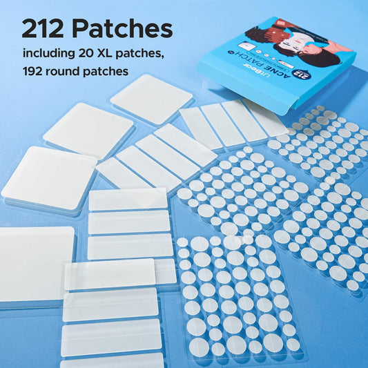 Litbear Large Pimple Patches, 5 Sizes 212 Counts Big Acne Patches For Face, Forehead, Body And Back, Hydrocolloid Bandages For Zits, Blemishes And Large Breakouts, Hydrocolloid Patch Pimple Stickers