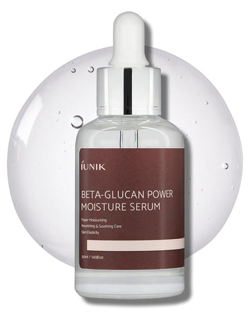 Iunik Beta-Glucan Power Deep Moisture Vegan Serum 400,000 Ppm Intense Hydration Mushroom Yeast Extracts Naturally-Derived - Dry Mature Sagging Sensitive Skin Cell Regenerating Lifting Korean Skincare