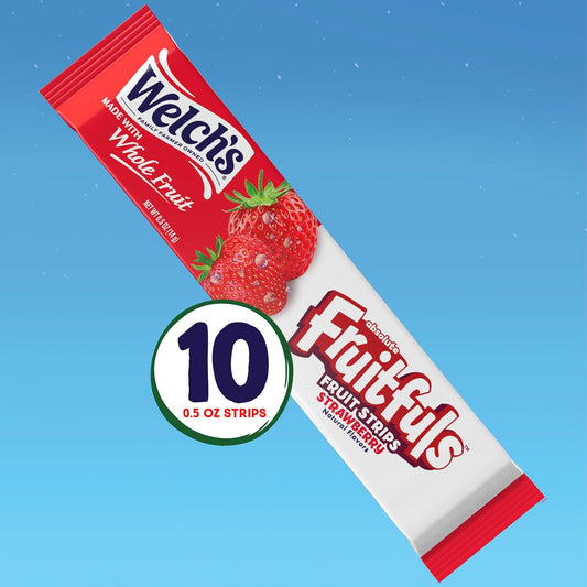 Welch’S Absolute Fruitfuls Fruit Strips, Strawberry Flavored Fruit Leather, Tasty Dried Fruit Snacks For School Lunches, Strawberry, 0.5Oz (Pack Of 10)