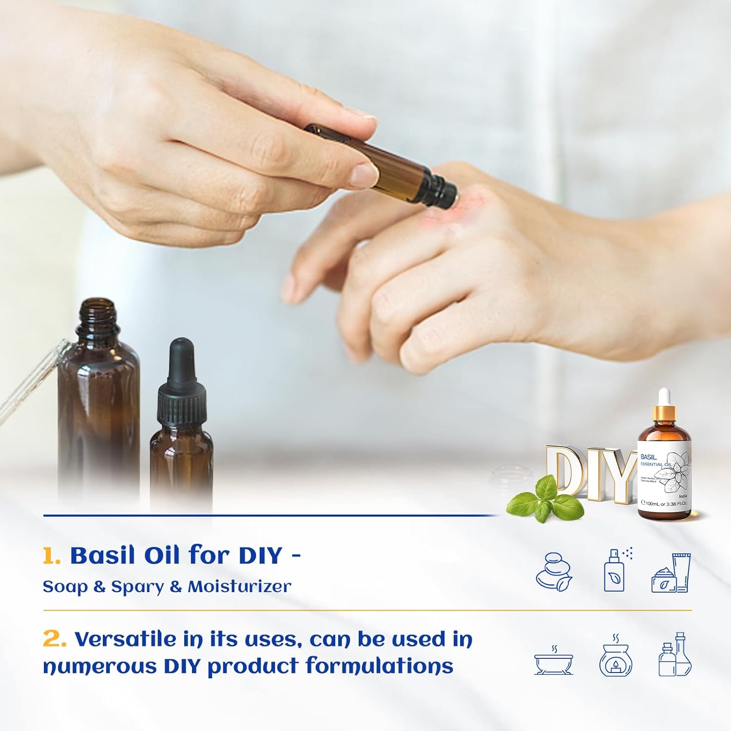 HIQILI Basil Essential Oil, Pure Natural Basil Oil for Diffuser - 3.38 Fl Oz : Health & Household