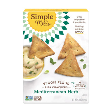 Simple Mills Veggie Pita Crackers, Mediterranean Herb - Gluten Free, Vegan, Healthy Snacks, Paleo Friendly, 4.25 Ounce (Pack of 1)