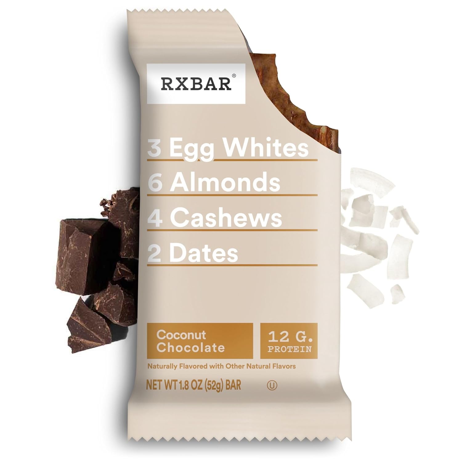 RXBAR Protein Bars, 12g Protein, Gluten-Free, Snacks, Coconut Chocolate, 9.1oz Box (5 Bars)