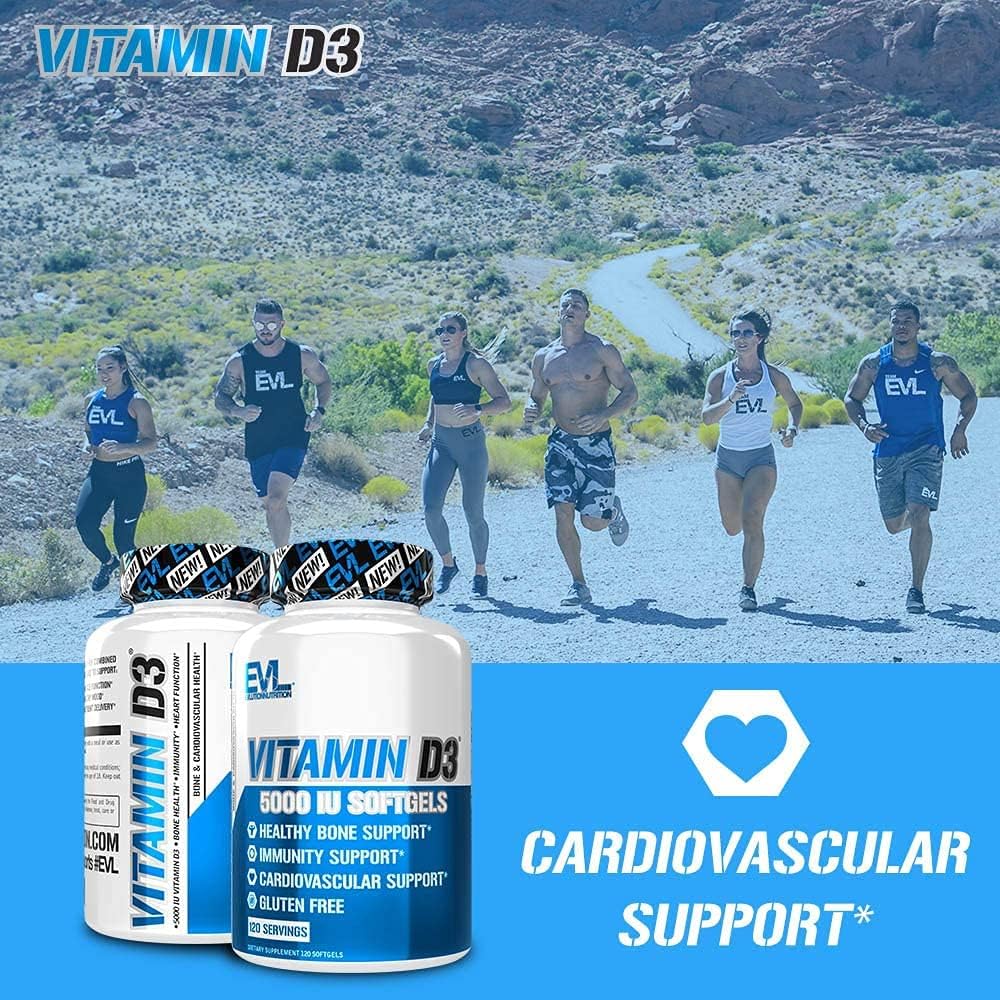 Evlution Nutrition Vitamin D3, 5000 IU High Potency, Bone and Joint Support Immune System Health, Non-GMO and Gluten-Free, Value Size (120 Servings) : Health & Household