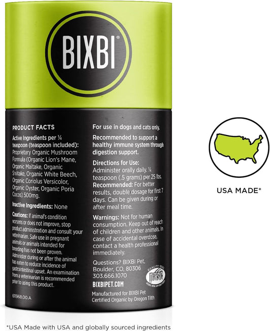 Bixbi Dog & Cat Clean Digestion Support, 2.12 Oz (60 G) - All Natural Organic Pet Superfood - Daily Mushroom Powder Supplement - Usa Grown & Usa Made - Veterinarian Recommended For Dogs & Cats