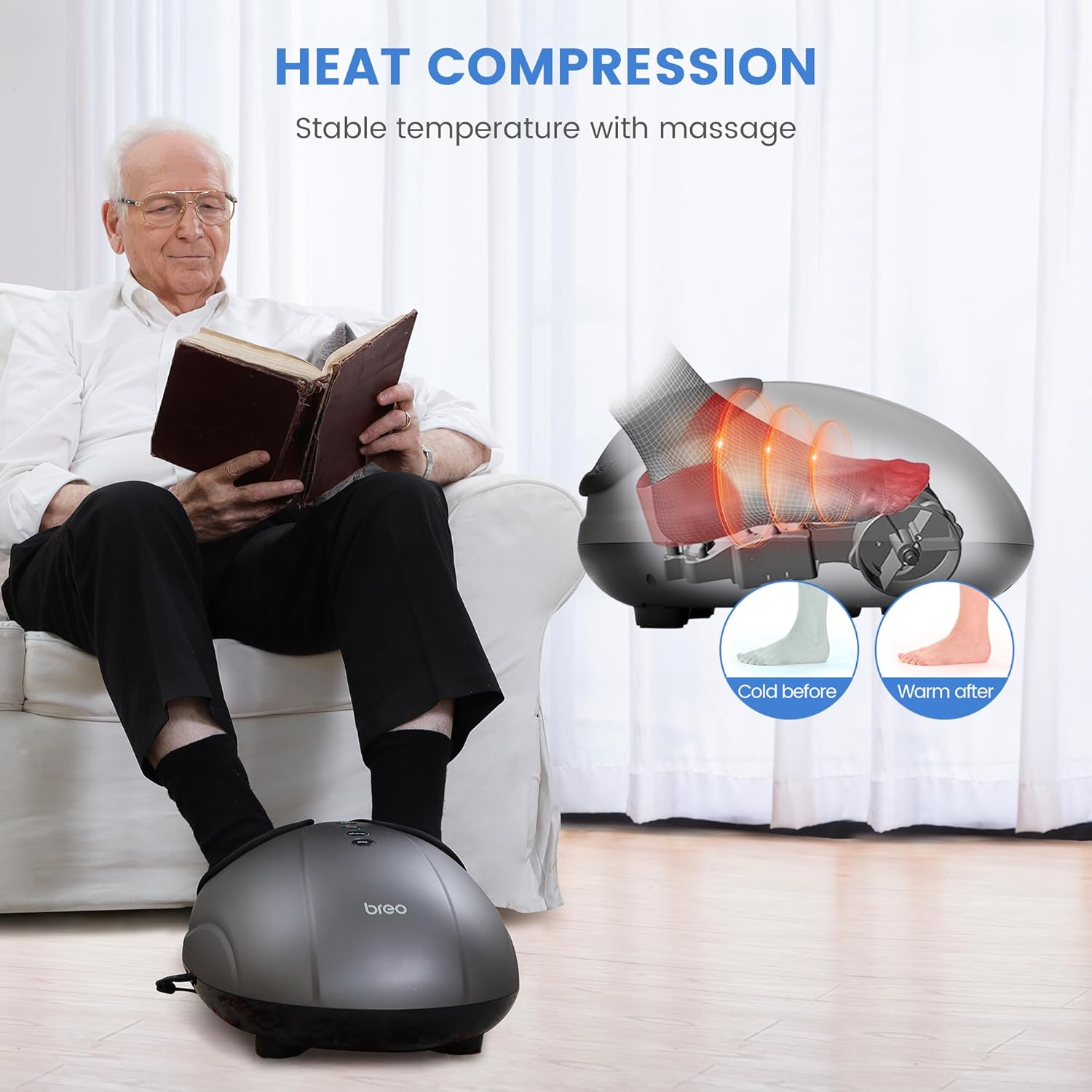 Breo Foot Massager Machine with Heat, Shiatsu Deep Tissue Kneading, Ro
