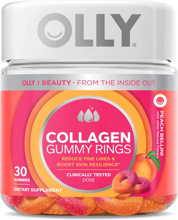 Olly Collagen Gummy Rings, 2.5G Of Clinically Tested Collagen, Boost Skin Elasticity & Reduce Wrinkles, Adult Supplement, Peach Flavor, 30 Count