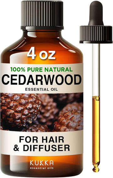 Kukka Cedarwood Essential Oil For Hair Skin & Diffuser - 100% Natural Essential Oil Cedarwood Oil For Hair Aromatherapy Soap Making Scent (4 Fl Oz)