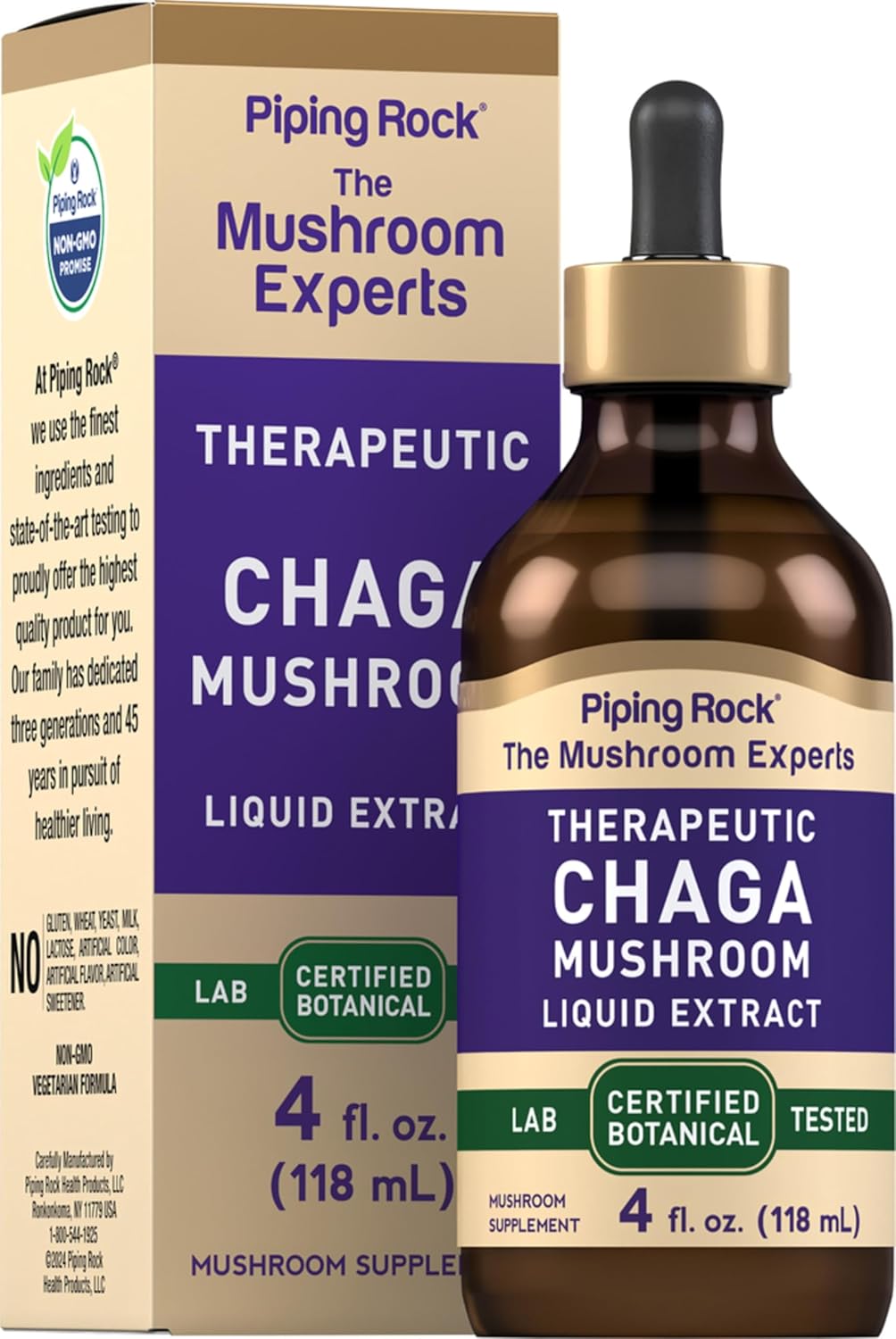 Piping Rock Chaga Mushroom Liquid Extract | 4 Fl Oz | Alcohol Free, Vegetarian Tincture | Non-GMO, Gluten Free Supplement : Health & Household