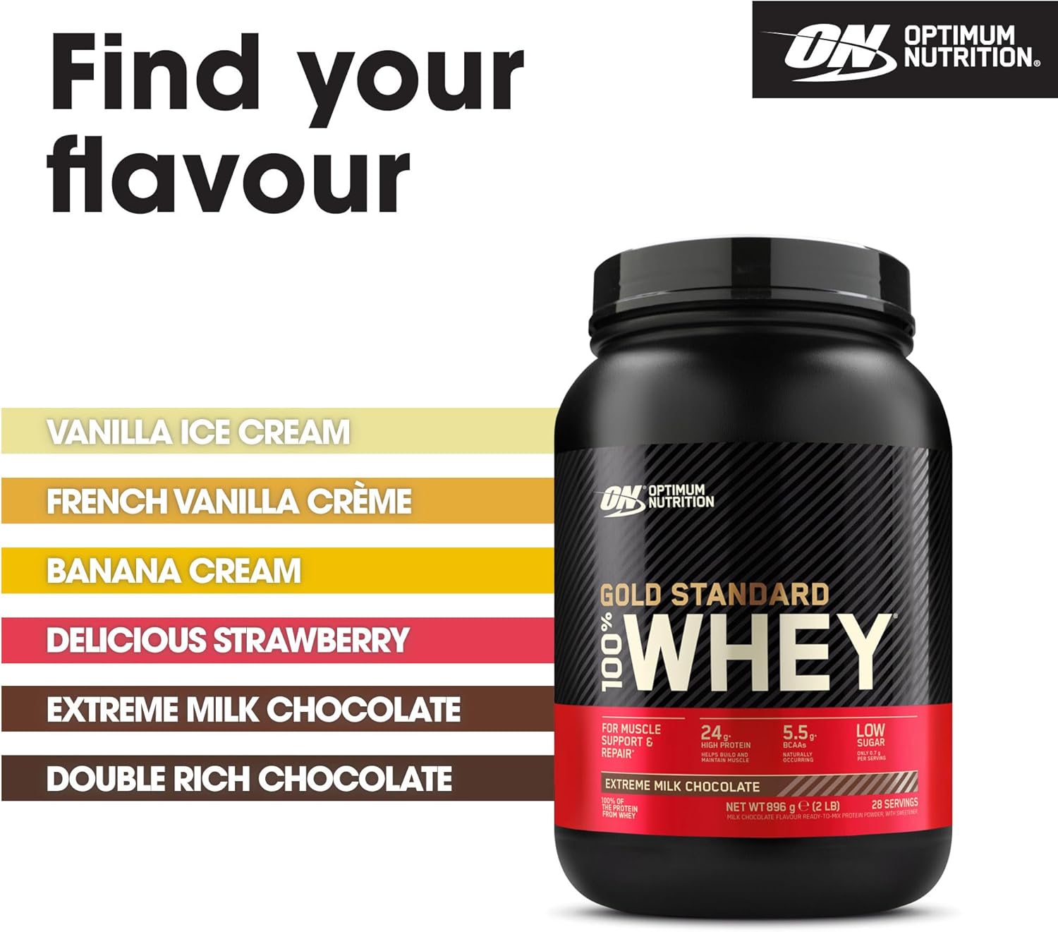 Optimum Nutrition Gold Standard 100% Whey Muscle Building and Recovery Protein Powder With Naturally Occurring Glutamine and BCAA Amino Acids, Extreme Milk Chocolate Flavour, 28 Servings, 896 g : Amazon.co.uk: Health & Personal Care