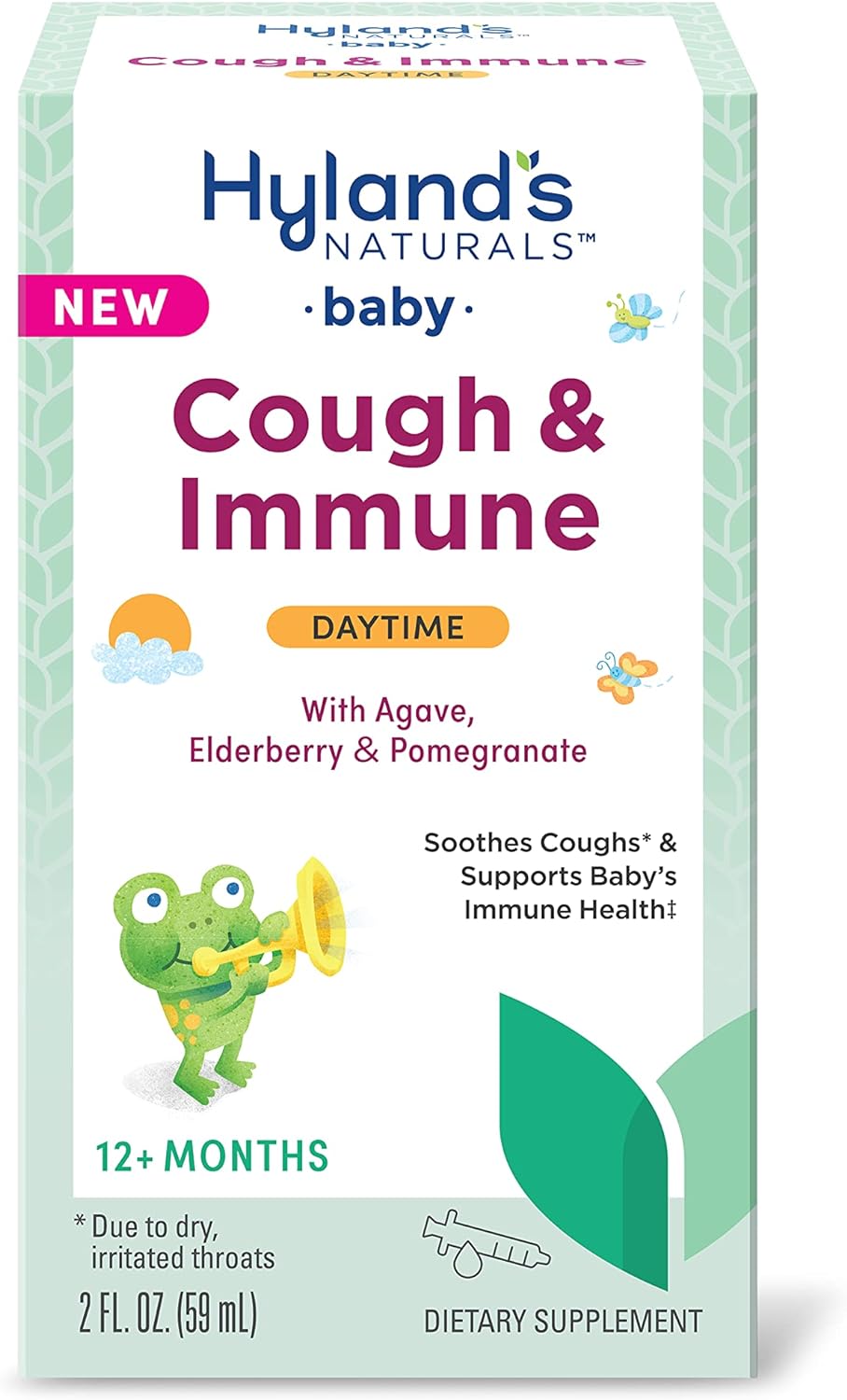 Hyland's Naturals Baby Cough & Immune with Agave, Elderberry & Pomegranate - Soothes Cough and Cold, & Supports Immunity - Daytime - 2 Fl. Oz