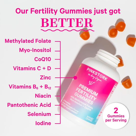 Pink Stork Premium Fertility Gummies For Women - Prenatal Conception Supplements For Her With Inositol, Coq10, Folate And Vitamins To Support Hormone Balance, Ovulation + Menstrual Cycle, 60 Gummies