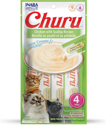 INABA Churu Lickable Purée Natural Cat Treats (Chicken with Scallop Recipe, 4 Tubes)