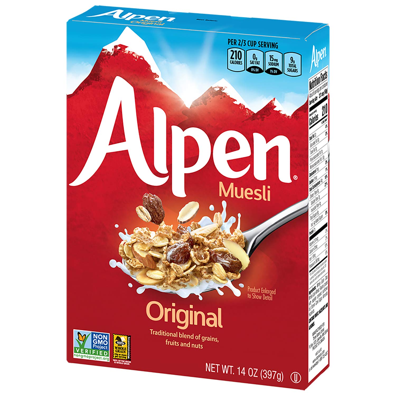 Alpen Original Muesli, Swiss Style Muesli Cereal, Whole Grain, Non-GMO Project Verified, Heart Healthy, Kosher, Vegan, 14 Oz Box