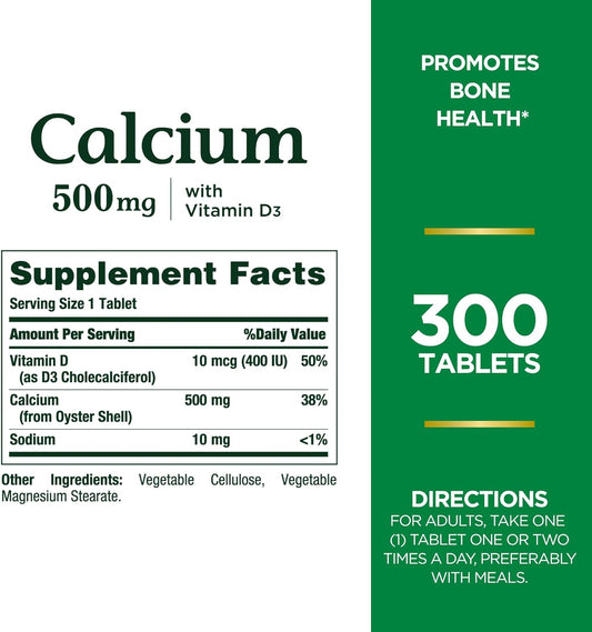 Nature'S Bounty Calcium Plus 500 Mg Vitamin D3, Immune Support & Bone Health, 300 Tablets