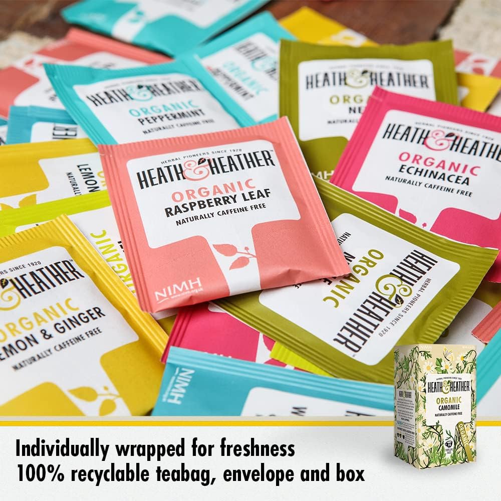 Heath & Heather Organic Camomile Teabags | Individually Wrapped Caffeine-Free Herbal Tea Infusion | 6 Packs of 20, Total 120 Tea Bags : Amazon.co.uk: Grocery