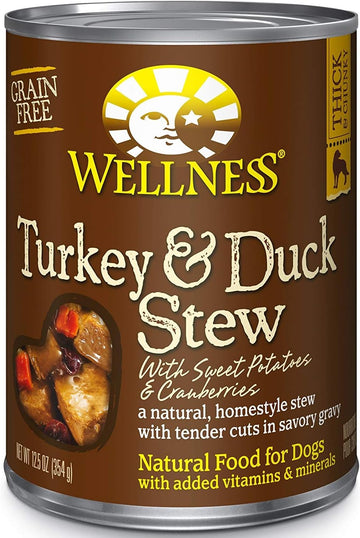 Wellness Complete Health Thick & Chunky Natural Grain Free Canned Wet Dog Food, Turkey & Duck Stew, 12.5-Ounce Can (Pack Of 12)