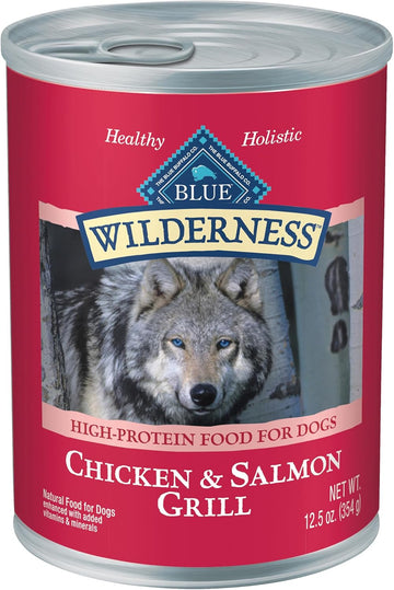 Blue Buffalo Wilderness Adult Wet Dog Food, High-Protein & Grain-Free, Made With Natural Ingredients, Salmon & Chicken Grill, 12.5-Oz. Cans, 12 Count