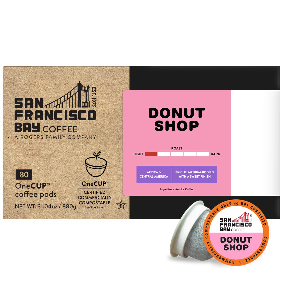 San Francisco Bay Compostable Coffee Pods - Donut Shop (80 Ct) K Cup Compatible including Keurig 2.0, Light Roast : Everything Else